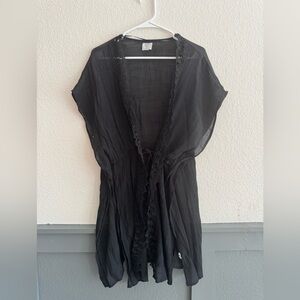 Black Sheer Lace Trim Kimono Cover Up | One Size